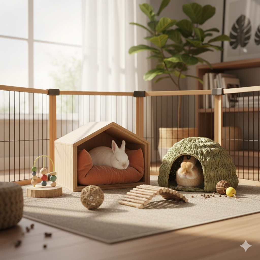 うさぎのベッド・ハウスの選び方：木製ハウス、布製クッション、隠れ家、夏冬用素材の比較