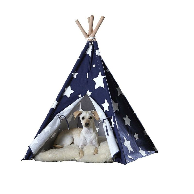 犬用 ペットベッド テント  zoovilla ティピーテント ブルー×ホワイトスター Mサイズ