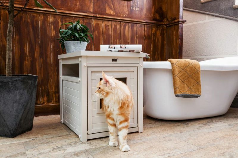 猫用 トイレ ニューエイジペット NEWAGEPET キャットトイレクローゼット リッタールーエンドテーブル アンティークホワイト S