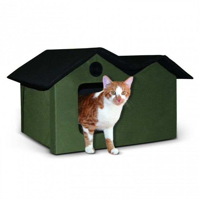 猫用 キャットハウス K&Hペットプロダクツ アウトドアキティハウスエクストラワイド オリーブ×ブラック 猫用ベッド