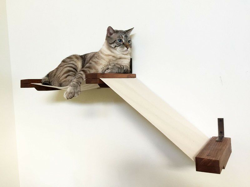 猫用 キャットタワー Catastrophic Creations 壁取り付け用 スモールファブリックレースウエイハンモック チェストナットナチュラル