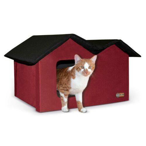 猫用 キャットハウス K&Hペットプロダクツ アウトドアキティハウスエクストラワイド レッド×ブラック 猫用ベッド