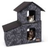 猫用 ハウス K&Hペットプロダクツ アウトドア2ストーリーキティハウスwithダイニングルーム グレーリーフ