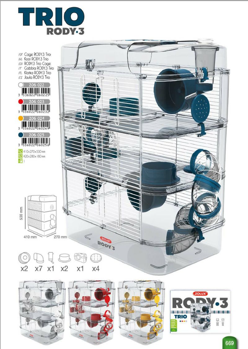 小動物用 ケージ フランスZOLUX ハムスターケージ RODY3 トリオ ブルー