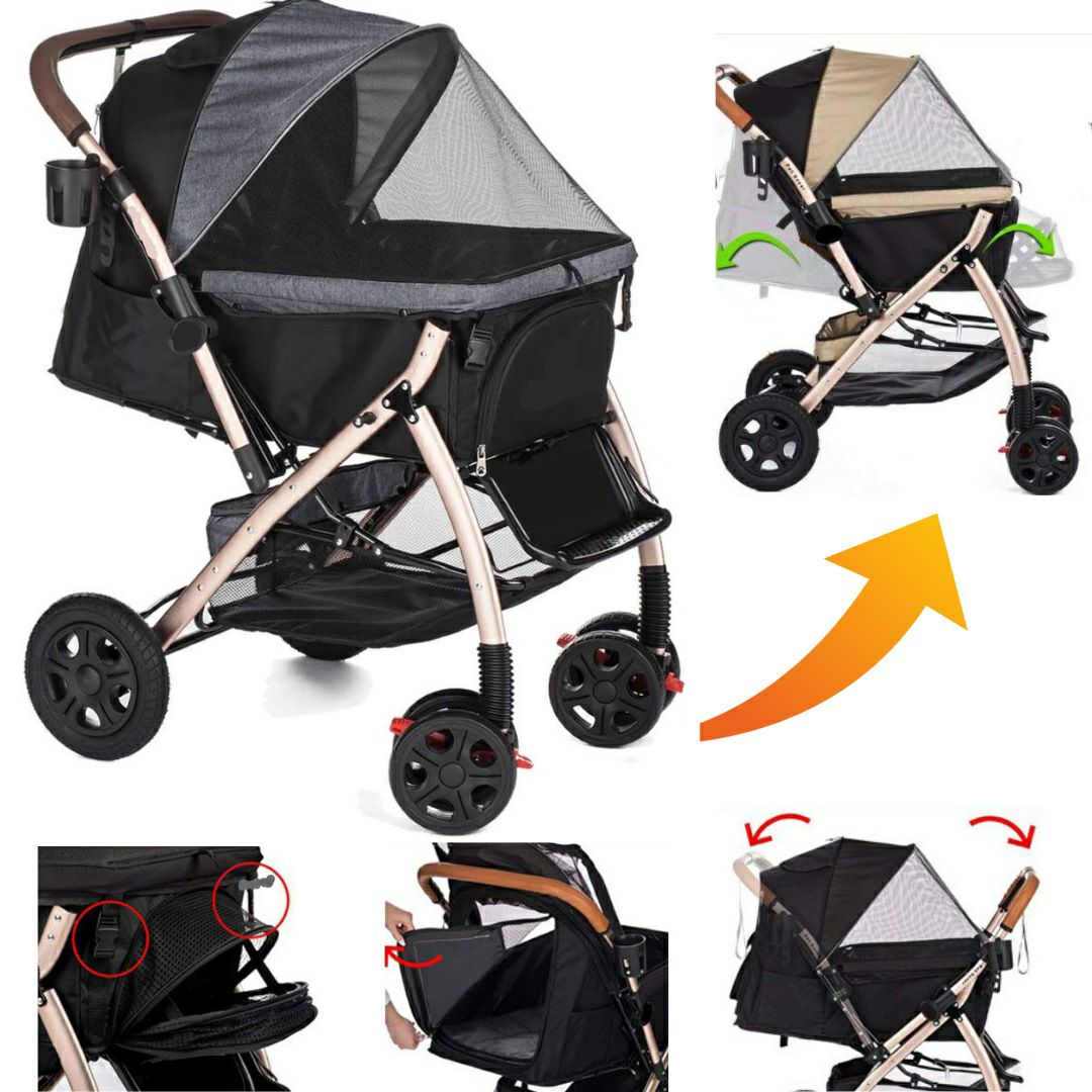 犬用 ペットカート ALLWAN FREEDOM フリーダム グレー 専用レインカバー＆カートフックセットバージョン 耐荷重34ｋｇまで オールワンフリーダム ペット カート ペットカート 中型犬 おすすめ 多頭飼い 2匹以上