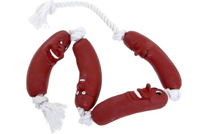 犬用 おもちゃ  ベルギーFLAMINGOPET  ビニールソーセージオンロープ80ｃｍ
