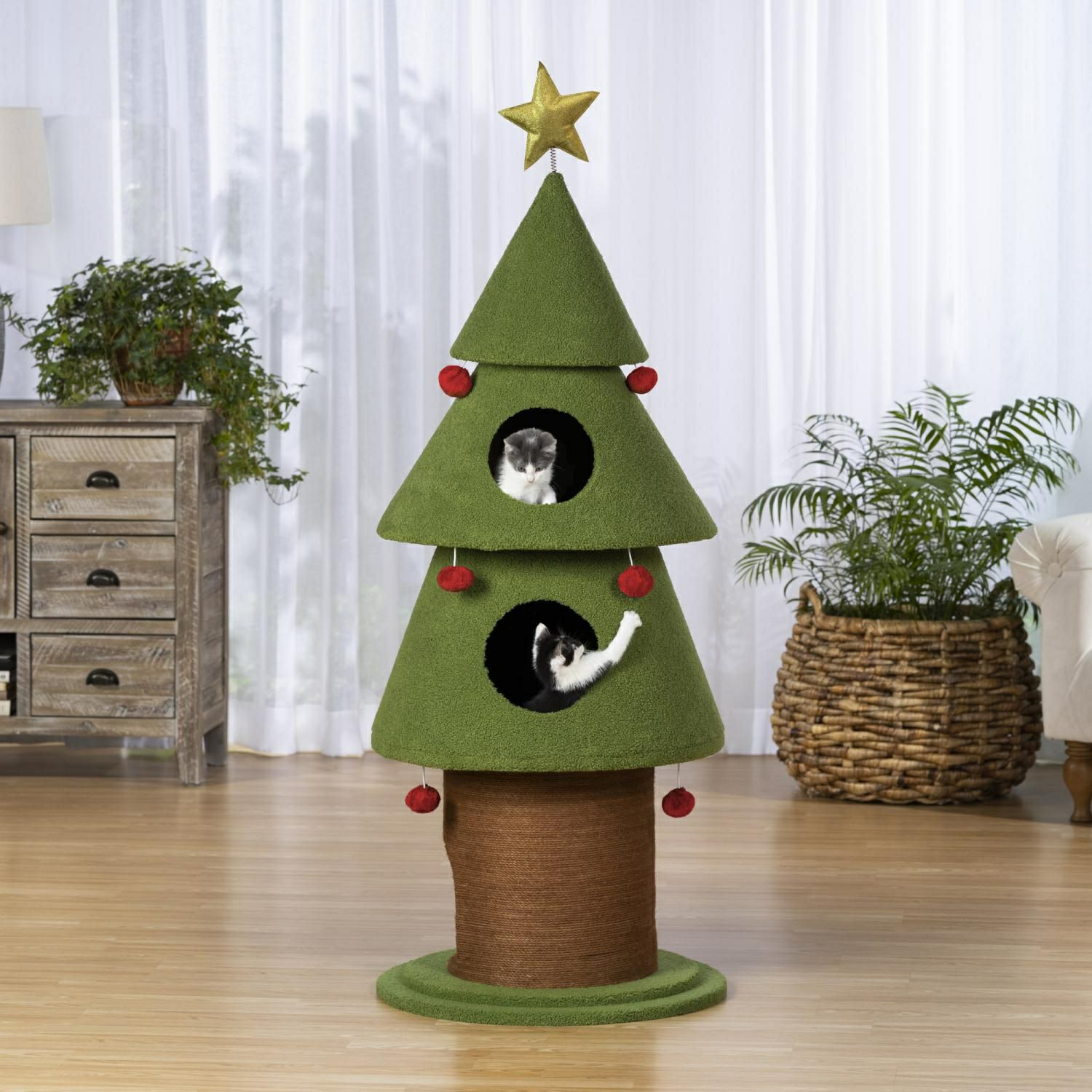 猫用 キャットタワー プレビューペット PrevuePet クリスマスツリー型キャットハウス サンタキティクリスマスワンダーランド